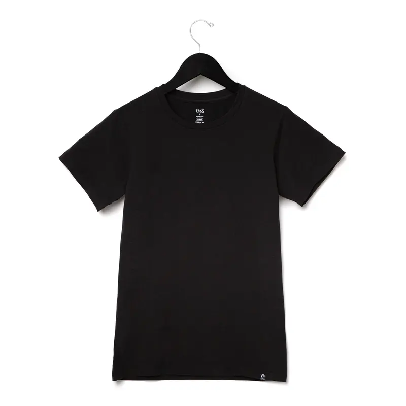 RAGS Women's Soft Stretchy Plain Short-Sleeve Basic Crewneck Tee - Prop 65 Safe, Minimalist Everyday Casual T-Shirt for Unisex Adults (Black), Shortsleeve