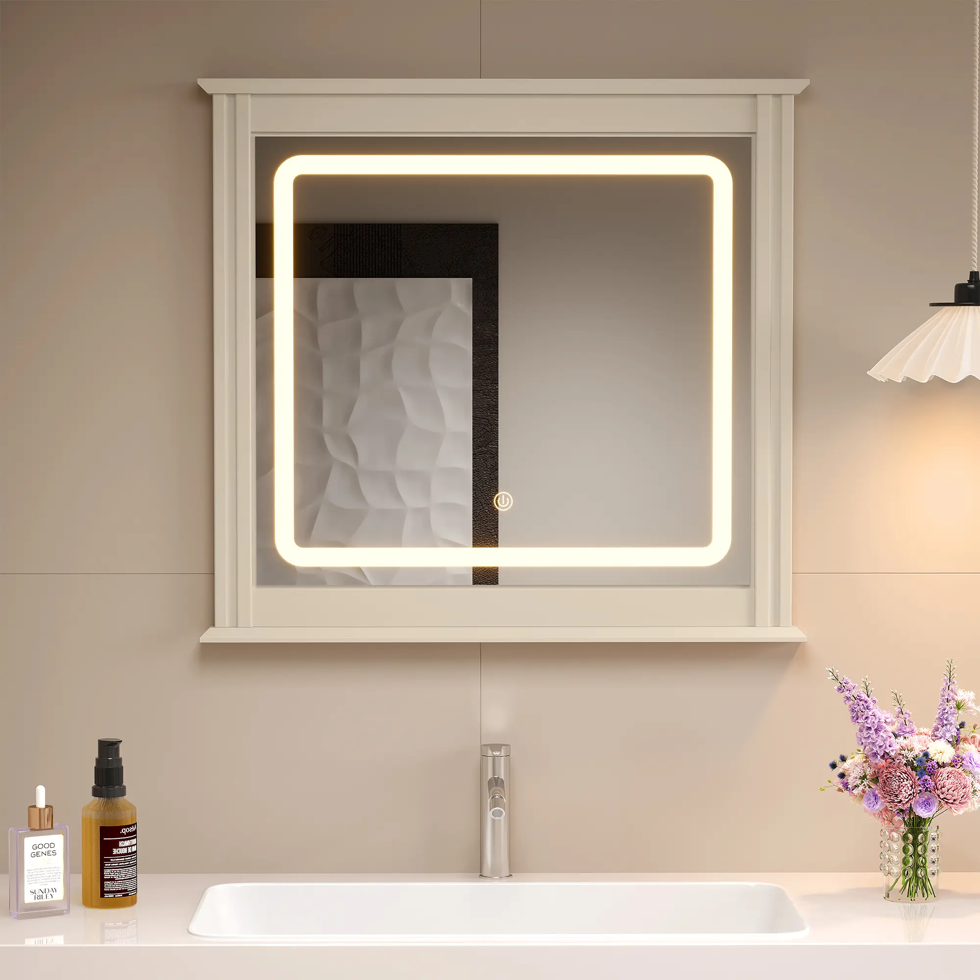 RoyalCraft L Vanity Mirror with Lights: Smart LED Touch Control, 3 Color Modes, 10 Brightness Levels, Memory Function, Vertical Stripe Design for Bathroom & Bedroom