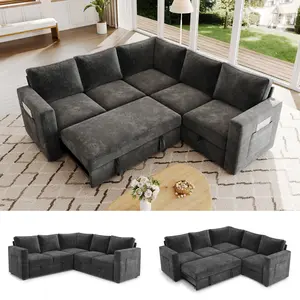 【4 Packages】83.5" Sectional Sleeper Sofa with Pull Out Couch, Modern 5 Seat L Shaped Modular Couch, Sectionals Modular Sofa with Storage, Comfy Sectional Couches for Living Room & Apartment