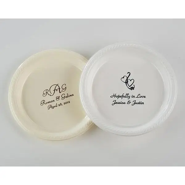 Kate Aspen Personalized 7" Plastic Round Wedding Plates
