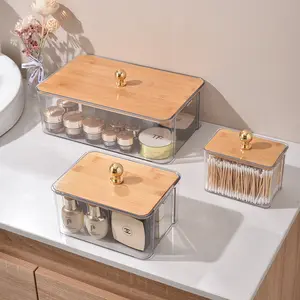 Laundry Pods Container with Lid, Dryer Sheet Holder, Room Organization Storage for Coffee Pods Kcup Washing Powder, Scent Booster Beads,Transparent Storage Box with Bamboo Lid — Desktop Organizer for Bedroom and Living Room