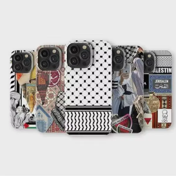 Palestinian Flag Art Keffiyeh Rubber iPhone Case with Rubber Liner - Wireless-Compatible, Waterproof, Shockproof, Durable, Crisp Protection, Camera Protector for iPhone 16 Pro Max,15,14,13,12,11,X,8,7,6 Mobile Phone Accessories