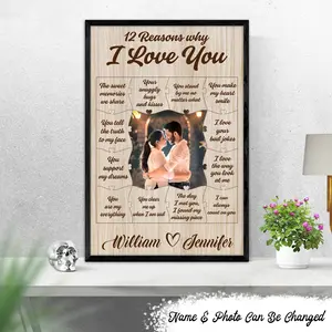 Custom Photo 12 Reasons Why I Love You - Couple Personalized Custom Vertical Poster - Gift For Husband Wife, Anniversary