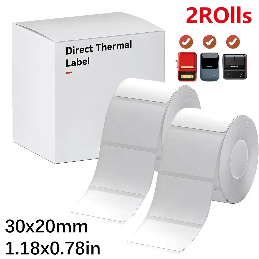2 Rolls Niimbot Original 30x20mm Label Paper, Compatible with Niimbot B21 B1 B3s Label Makers, Ideal for Printing Labels, Thermal Printing Labels, Labels for Printer