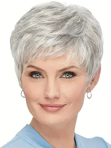 Women's Side Part Short Straight Wig, Pixie Cut Wigs, Synthetic Material Wigs, synthetic machine wigs, Breathable Full Headset for Middle Aged Women, Comfortable and Natural Looking Hairpiece