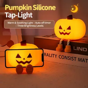 Night Light, Silicone Squishy, Cordless Rechargeable Dimmable Touch Control LED Lamp for Kids Baby Bedside Nursery Desk, Jack O Lantern Halloween Decor Gifts for Women Christmas gifts