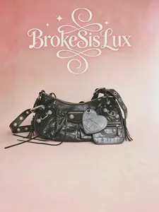 Pre-owned Balenciaga Le Cagole Hobo Bag in Black Croc Embossed Leather & Silver Hardware