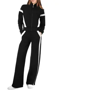 Women's 2025 2-Piece Lounge Set, Polyester Blend Memory Stretch Sweatshirt & Wide Leg Sweatpants, Athletic Activewear Tracksuits, Loose-Fitting Casual Workout Wear