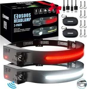 COSOOS Original 2 Rechargeable Headlamp Flashlight w/Red Light & Carry Case,1000 Lumen Bright LED Head Lamp Wide Beam, Motion Sensor, 2.4 oz Lightweight Headlight for Hiking & Camping Gear
