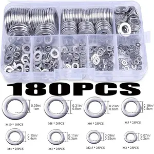 Flat Washers Assortment Kit - 180PCS Stainless Steel Washers for Screws | Washers, Flat Washers Rust 8 Sizes Hardware Assortment Kit, Reusable Sealing Washers