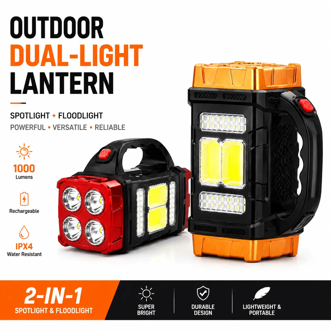 Portable Solar LED Camping Lantern, Ultra Bright High Lumen, Dual Solar & USB Recharge, 1200mAh Lithium Battery, 4 Lighting Modes, IPX4 Weather Resistant for Backpacking, Wilderness & Emergency Blackout Use
