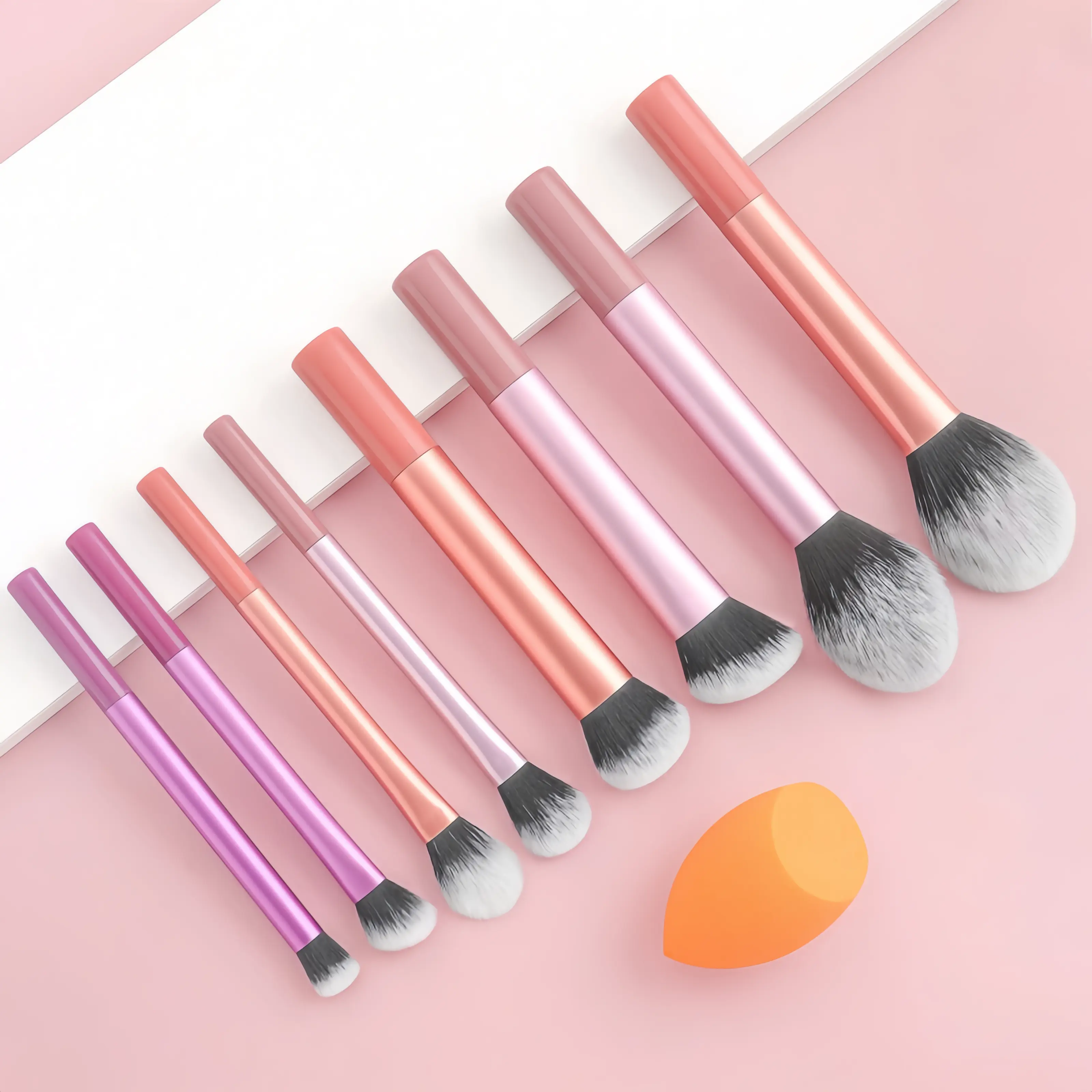 8Pcs All In One Beginner Makeup Brush Set | Ultra Soft Synthetic Face Eye Blush Eyeshadow Neutral Nude Starter Kit