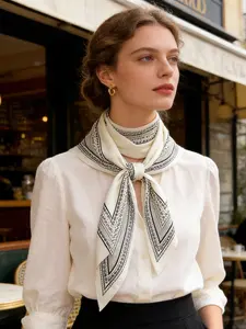 French Vintage Versatile Walnut Flower Triangle Scarf, Floral Embroidered Scarf, Perfect for Daily Office Use, Vacation Gift, Multi-Use Atmosphere Enhancer