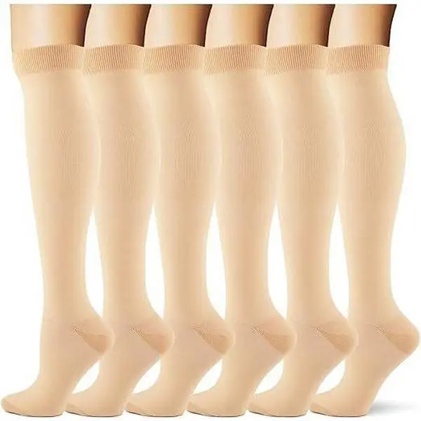 6 pairs of high-elastic long compression stockings suitable for both men and women.They are anti-slip and breathable, promoting blood circulation and supporting the calves.Perfect for daily casual wear.