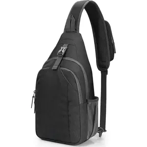 Sling Bag RFID Blocking Sling Backpack Crossbody Chest Bag Daypack for Hiking Travel(Black)