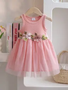 Cute Baby Girl Summer Dress, Casual Sleeveless Floral Mesh Dress, Adorable for Girls, Perfect for Outdoor Play, Floral Pattern Dress, Floral Print Dress
