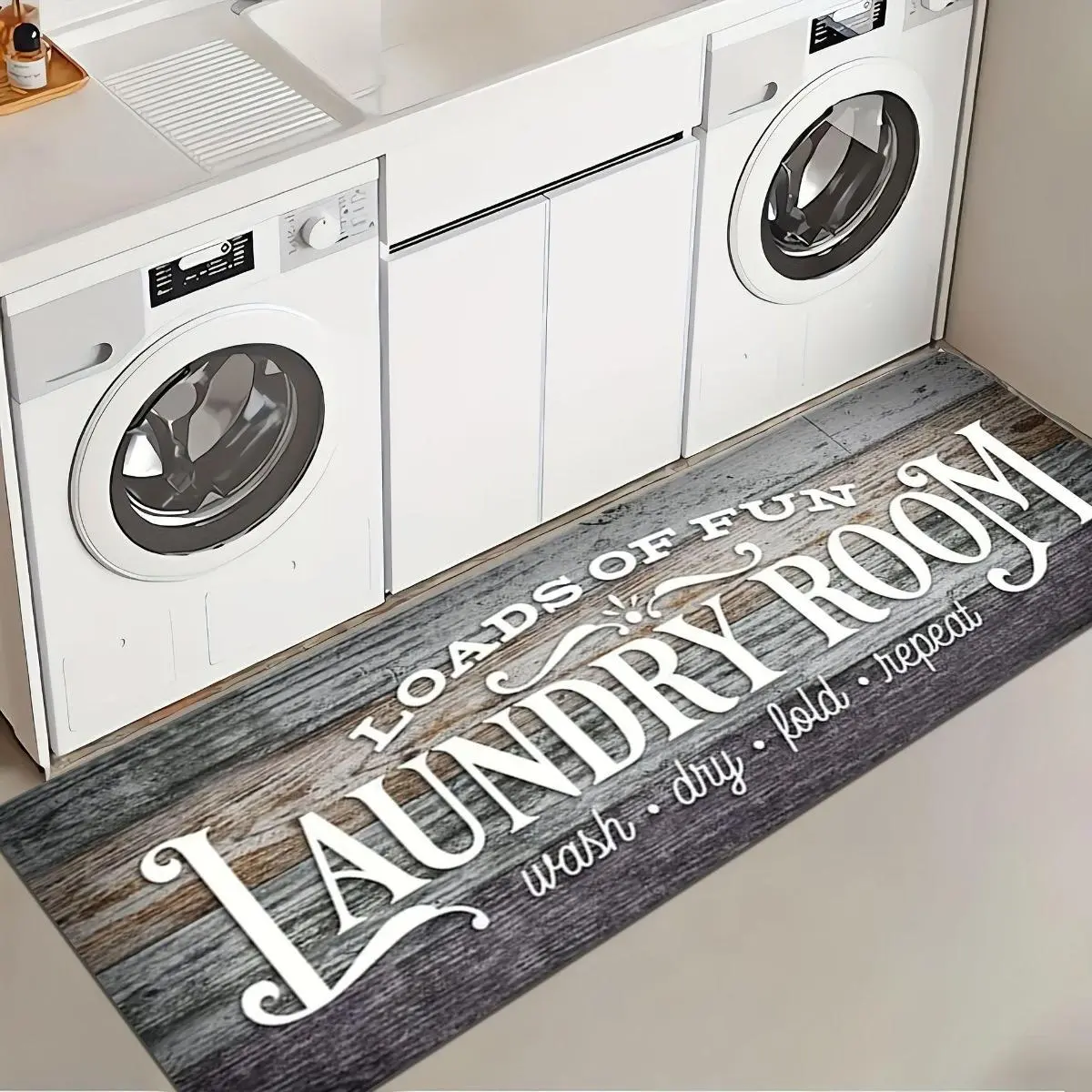 ‌Non Slip Laundry Rug Runner Waterproof Rubber Mat for Floor Kitchen Farmhouse Mudroom Washroom Bathroom Decor Washable Durable Easy Clean Home Care Supplies Elastic Furniture Protector Magnetic Wireless Cover Full Body Cover