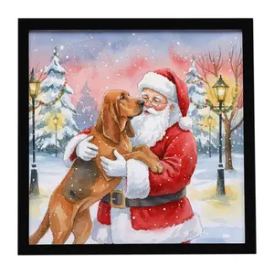 Carolines Treasures FNT1010MFP88 8 x 8 in. Bloodhound with Santa Claus Framed Metal Print