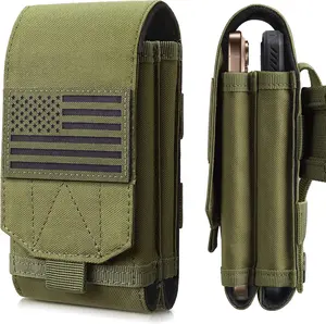 Molle Phone Pouch Tactical Phone Holster Universal Dual Cell Phone Holder Utility EDC Pouch with US Flag Patch