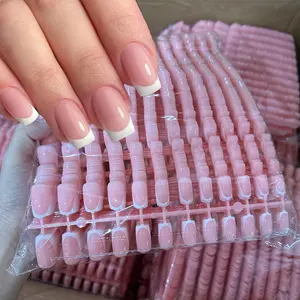 US-NAIL - 120Pcs Short Square Coffin French Fake Nails Glossy Pink  Full Cover Wearable Press on Nails Wearable Acrylic Fake Nails Tips #