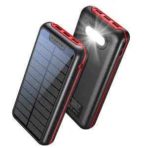 Solar Power Bank 30000mAh,  External Charger with 3 Output 2 Input LED Lamp, Portable Charger for iPhone 12 11 XS Samsung Huawei Tablet Smartphone High Capacity Battery Usb Rechargeable Battery power bank