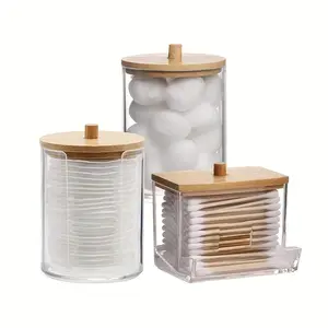 3Pcs Bathroom Organizer Accessories Set 10 OZ,7 OZ Qtips Holder Storage with Clear Plastic Lids, Swabs Dispenser, Apothecary Container Jar, Bathroom Organizer Supplies, Bathroom Essentials Accessories, Bathroom Accessory