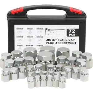72 count JIC Cap and Plug Set, 37 Degree Flare Threads Hydraulic Hose Fittings, Carbon Steel, Size 4 6 8 10 12 16