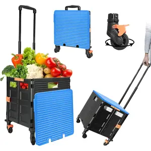 Foldable Utility Cart,Rolling Crate Heavy Duty Shopping Cart with 360? Silent Wheel with  System,55L Capacity,Transport Weight up to 177 Pounds,Travel Shopping Moving Luggage Office Use