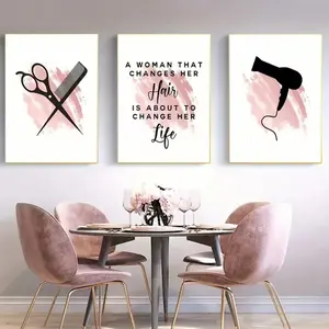3pcs Barber Shop Artistic Decorative Painting Salon Mural Creative Beauty Salon Scissors Wall Painting Simple Black and White Frameless Poster Canvas Painting