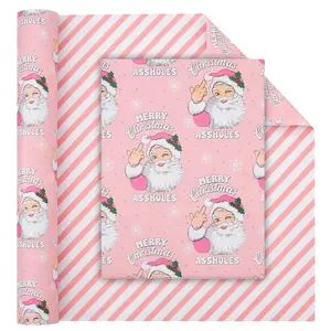 Pink Santa Meme Wrapping Paper - Funny Christmas Wrapping Paper- Naughty Santa Paper - Teen Slang Gift Wrap Papers - Pink Christmas Wrap - Santa Gift Wrap
