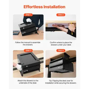 VEVOR13WideUnderDeskDrawerSlideOut, UnderTablePull-outDrawerAttachment, HiddenDesktop2 Layer StorageOrganizer, Lockable UndermountPencilDrawerforSitStandWorkstation, 14x13x10in