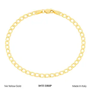 INTI DRIP 14K Yellow Gold Bracelet Cuban Curb Link 2.5 - 3.5mm Elegant Jewelry Made in Italy Hypoallergenic for Any Occasion