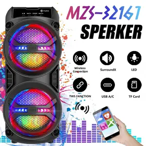 Portable Karaoke Speaker Mzs-3216t, Dual Speakers, RGB LED Lights, Wireless Stereo Connection, 12h Battery, Outdoor & Home Use, Party Music Experience