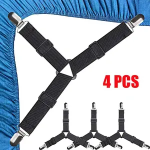 4pcs Adjustable Elastic Sheet Holder for Wrinkle-Free Flat Sheets, Bed Sheet Clips Set for Easy Bedding Management