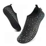 Women's Slip-On Barefoot Diamonds Mesh Shoes - Quick Dry Watershoes, Casual Fashion Watershoes, Breathable Indoor/Outdoor Shoes for Women, Beach Pool Travel Use