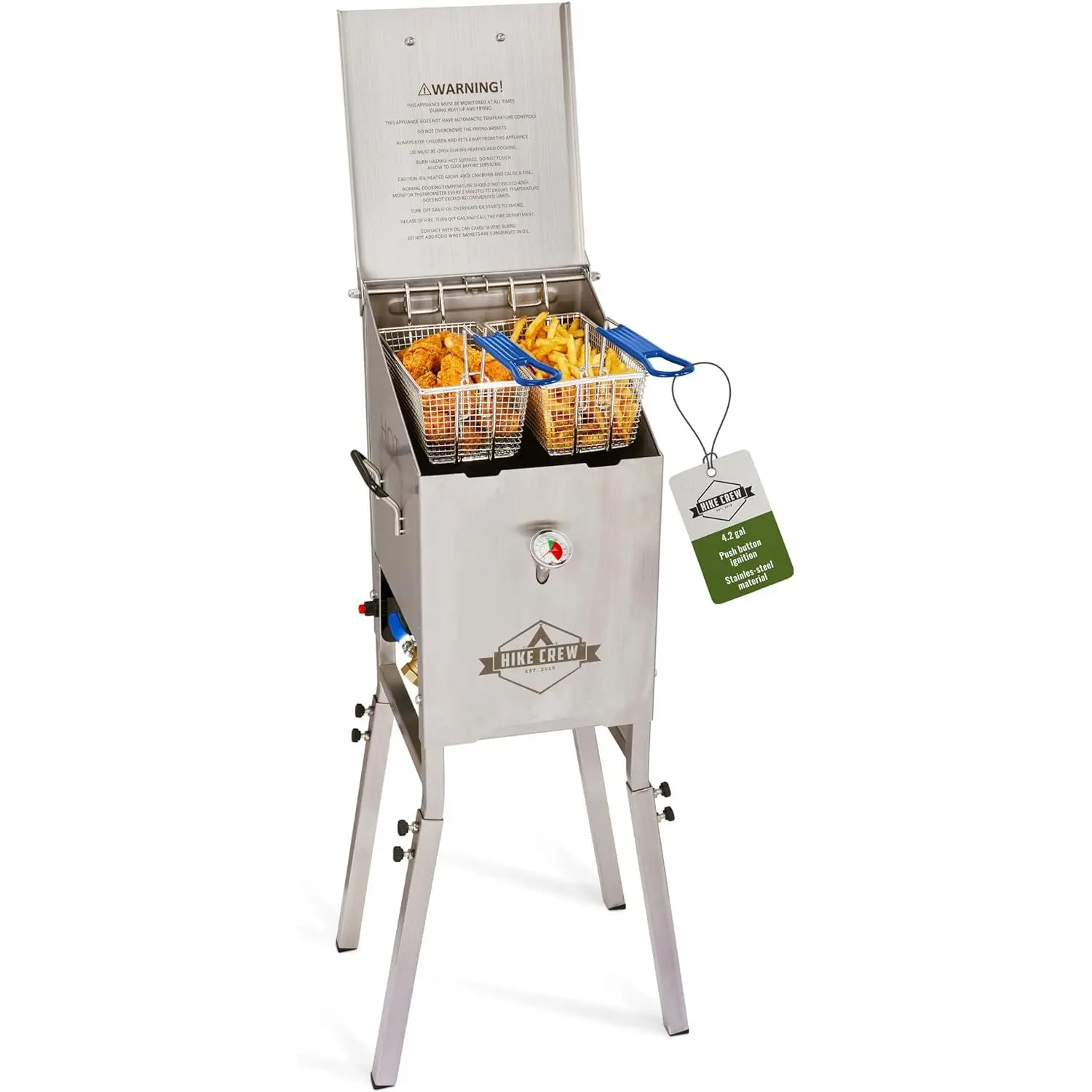 Hike Crew Outdoor 4-Gal Large Volume Propane Deep Fryer with Built-In Basket, 57000 BTU Output for Backyard Events Deep Frying