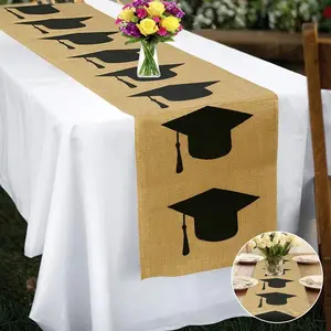 1 burlap table runner for graduation ceremony, with country decoration in black and navy blue, Party Decoration