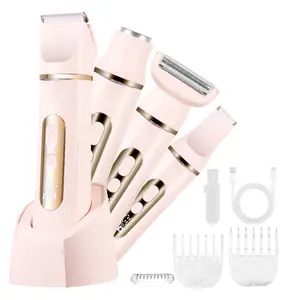 Women's Electric 4-In-1 Grooming Set, Multifunctional Hair Trimmer, Bikini Trimmer, Pain-Free Hair Removal, Rechargeable Ipx7 Waterproof, Abs Material, Model Ht-597, Body Hair Trimmer, Usb Rechargeable Trimmer, Bikini Shaver
