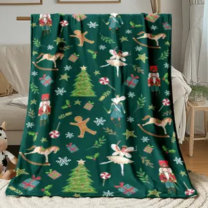 1pc Extra Large Christmas Blanket - Soft Warm Flannel Throw with Gingerbread, Candy Canes, Snowflakes - Heavyweight 280GSM All-Season Couch, Bed, Camping, Travel - Green & Red Holiday Decor - Perfect Christmas Gift for Family & Fr