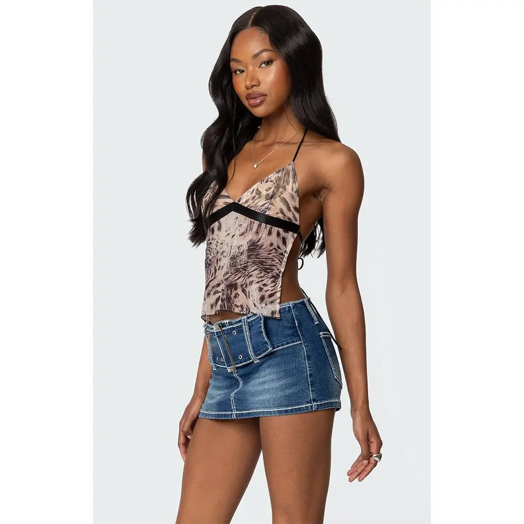 Edikted Women's Ziena Leopard Printed Backless Top