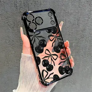 Black Cherry Four Corner Airbag Anti-Collision Electroplated Soft&Flexible TPU Silicone Phone Case For iPhone 17 Pro Max AIR 16 15 14 13 12 11 Plus XSMAX Cases Durable|Shockproof|Full Camera Protection|Gift For Men Women