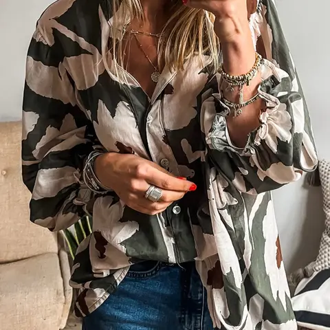 Women's Floral Print Long Sleeve Blouse, Casual Button Top for Daily Wear, Ladies Clothes for All Seasons Womenswear Clothing