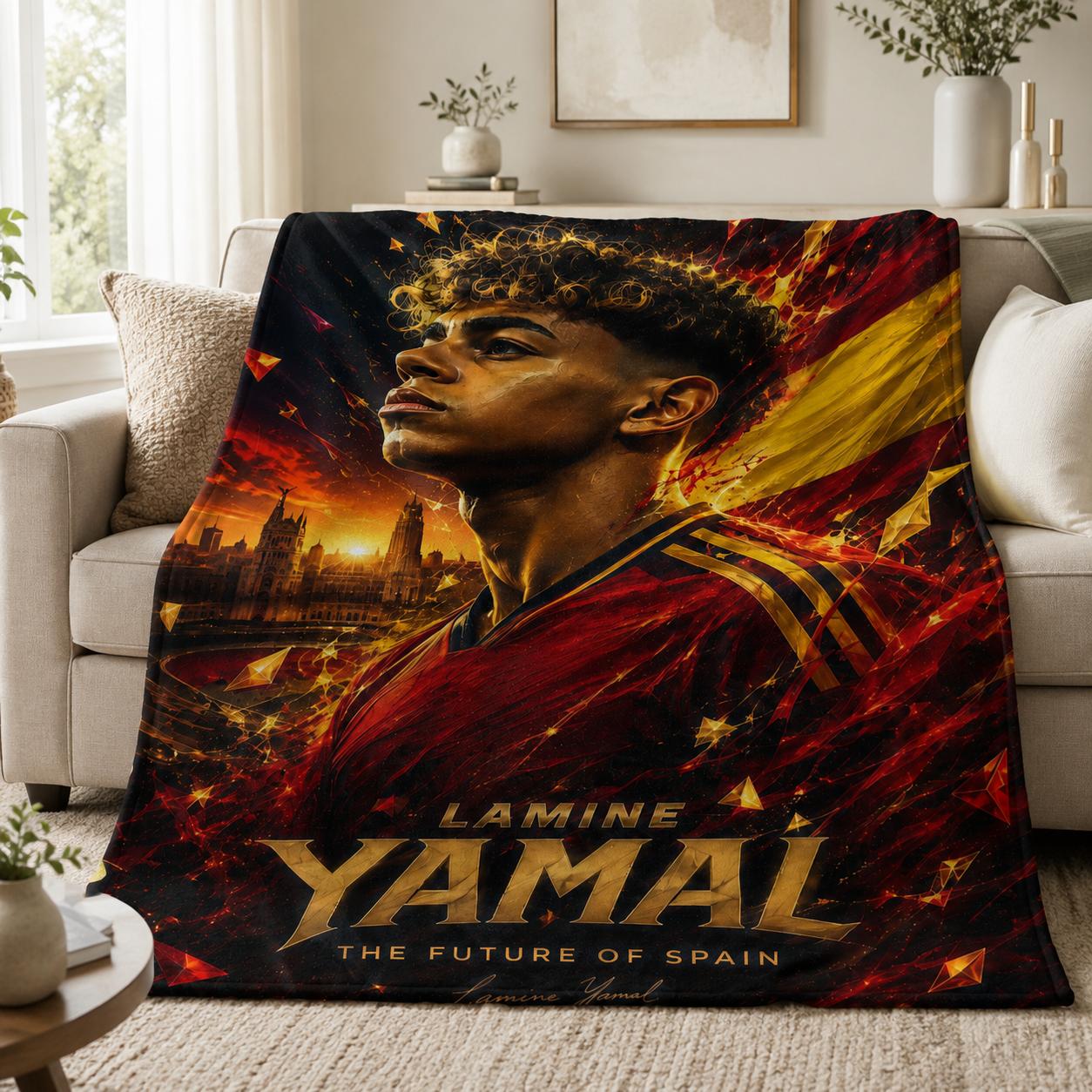 Lamine Yamal Fire Edition Flannel Blanket Soccer Star Soft Plush Football Throw Blanket Cozy Fleece Blanket for Bed Couch Bedroom Game Room Sports Fan Gift