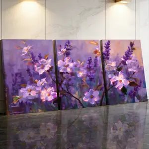 3 Counts Wooden Framed Canvas Painting, Elegant Purple Lavender Floral Images, Exquisite Poster, Perfect Gift, Decor For Living Room, Bedthroom, Modern Art, Fashion Family Poster, Wall Art Decoration
