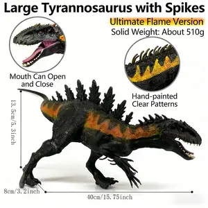 Large Solid Spiked Tyrannosaurus Rex Model Ultimate Flame Version, Realistic Dinosaur Toy Figurine, 510g, Holiday Gift