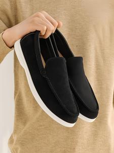 men's casual solid color slip-on loafers, fashionable comfortable flat shoes for daily wear, lightweight breathable shoes for all seasons, boy
