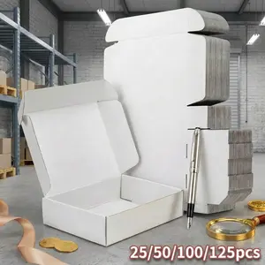 [25/50/100/125pcs] White Corrugated Mailer Boxes | Crush-Proof Shipping Boxes for Small Business | Easy Assemble Cardboard Packaging Boxes for Mailing & Gift Packing | Bulk Value Pack