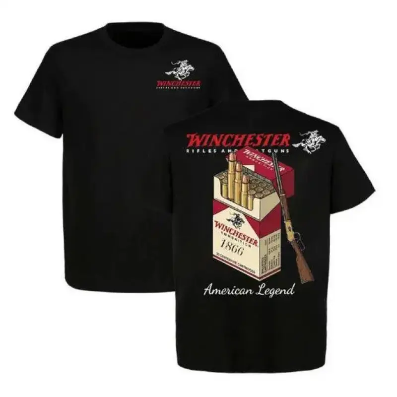[100% Cotton] Winchester Men's T-Shirt, American Legend, 1866 AmmoBox Graphic, Lever Action Rifle Print, Vintage HuntingApparel, Gun Enthusiast Gift, Cotton Short Sleeve, CowboyWestern Style tees quarter zip men lemon demon clothes Black Casual Breathable