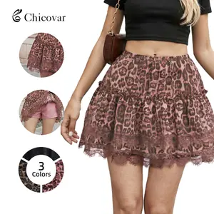 Chicovar Women's Leopard Skort, Ruffle Lace Trim Mini Skirt with Shorts, Leopard & Plain, Elastic Wasit, Perfect for Concert, Party, Casual Wear, Summervibes