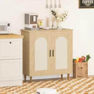 Rattan Buffet Cabinet with Storage, Single Door Accent Console Table for Entryway, Dining Room & Kitchen, Compact Sideboard with Adjustable Shelves, 35.2" Small Storage Cabinets